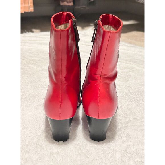 Vintage 90's Y2K Red Leather Pointed Toe Kitten Heel Ankle Boots by BELLE - Picture 3 of 11